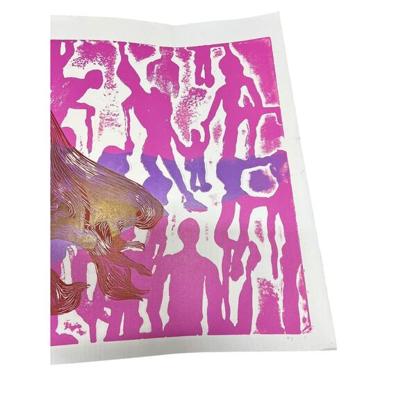 Vtg Mid Century Abstract People Figural Screenprint Art Print 26"x20" - Picture 2 of 6